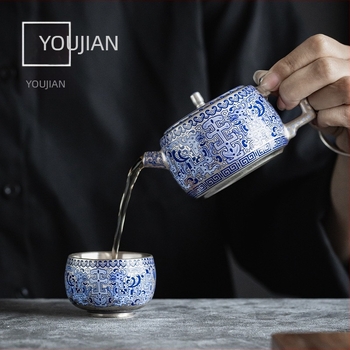 Zheng Liqing Ezüst Gongfu teáskészlet, lótusz ág mintázat – prémium kreatív retro Guofeng stílusú teáskanna és teáscsészék ajándékhoz