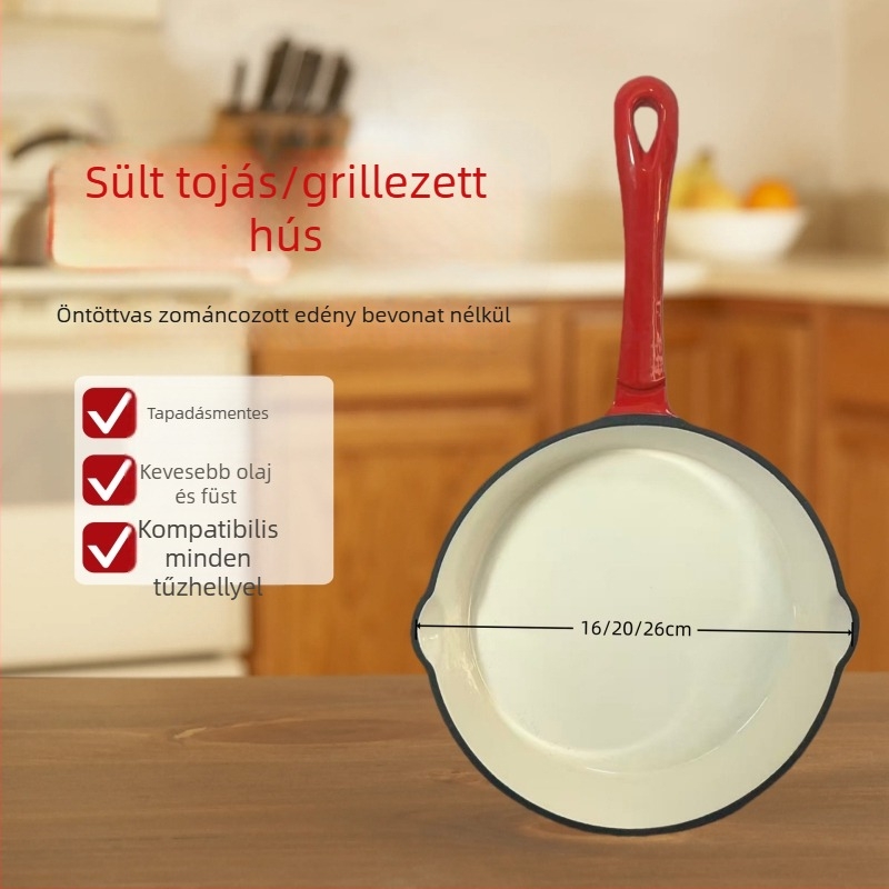 Bevonatos öntöttvas serpenyő, tapadásmentes bevonattal, mély serpenyő tojásokhoz és palacsintákhoz, gáztűzhelyhez és indukciós főzőlaphoz