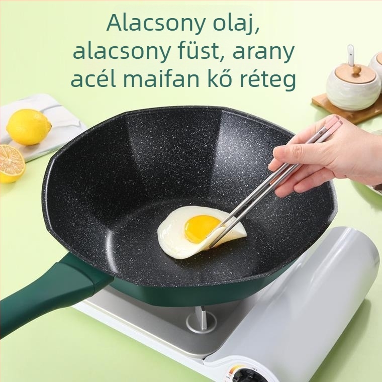 Kang Shida Maifan kő nyolcszögletű tapadásmentes wok indukciós és gáztűzhelyekhez, otthoni használatra
