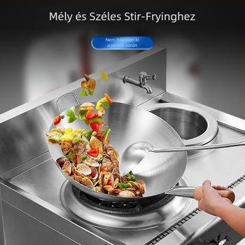 Rozsdamentes acélból készült wok egykezes fogantyúval, extrahatalmas és vastag, kínai stílusú köraljzatú gáztűzhelyhez