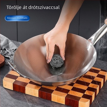 Rozsdamentes acélból készült wok egykezes fogantyúval, extrahatalmas és vastag, kínai stílusú köraljzatú gáztűzhelyhez