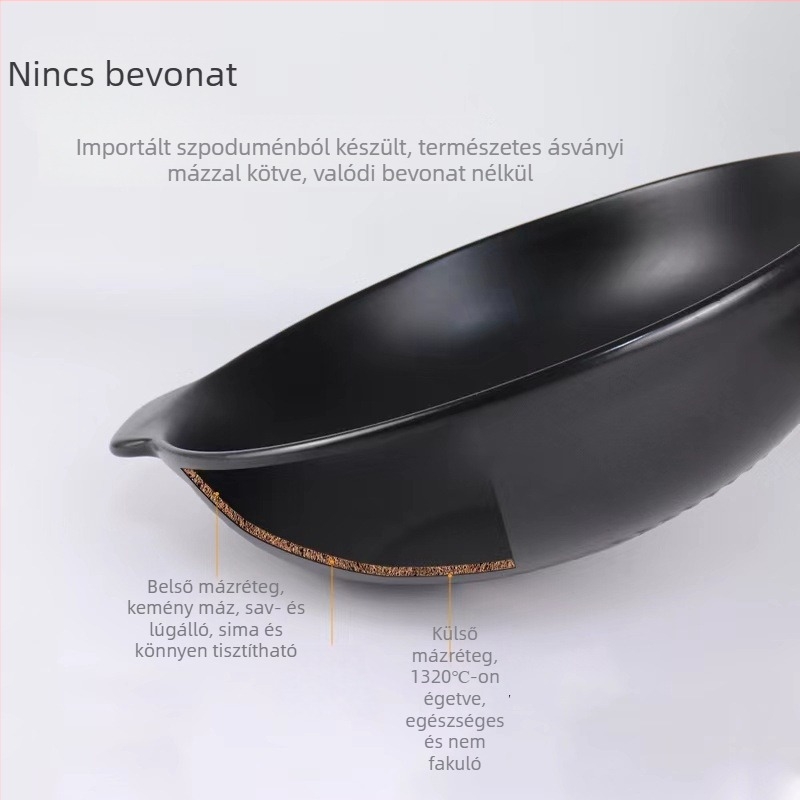 Kang Yuchu kerámia wok és serpenyő, bevonat nélküli, alacsony füsttel, tiszta kerámia, gáztűzhelyhez