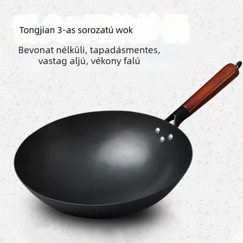 Szénacél wok, bevonat nélküli serpenyő gázfőzésre, kínai stílusú