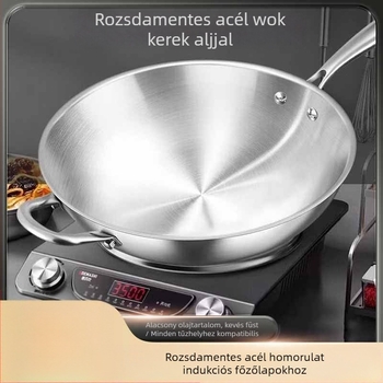 Rozsdamentes acél serpenyő, lapos aljzattal, indukciós főzőfelülettel kompatibilis, bevonat nélküli, alacsony füsttel, tojás és palacsinta sütésére, tapadásmentes