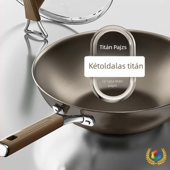 Kétoldalas titán serpenyő titán bevonattal, tapadásmentes, sík alj, gáztűzhelyhez és indukciós főzőlaphoz