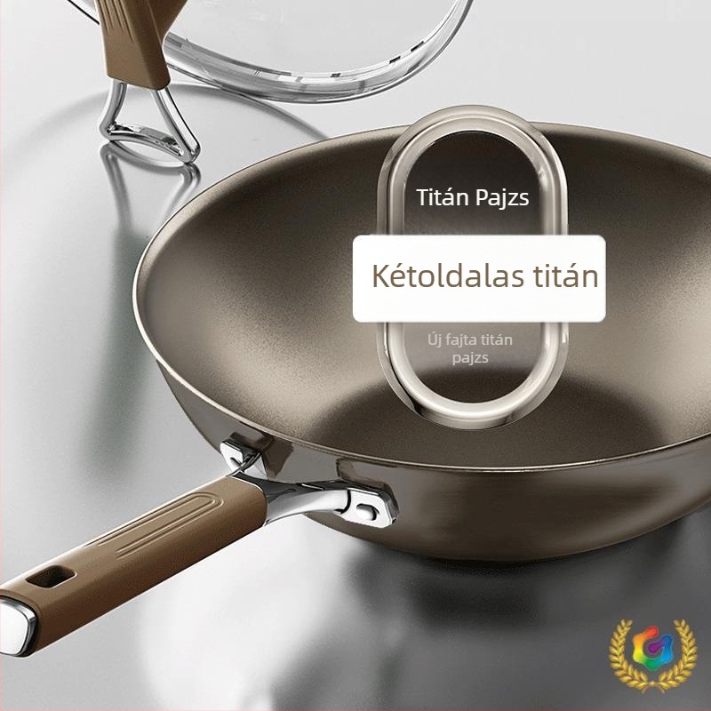 Kétoldalas titán serpenyő titán bevonattal, tapadásmentes, sík alj, gáztűzhelyhez és indukciós főzőlaphoz