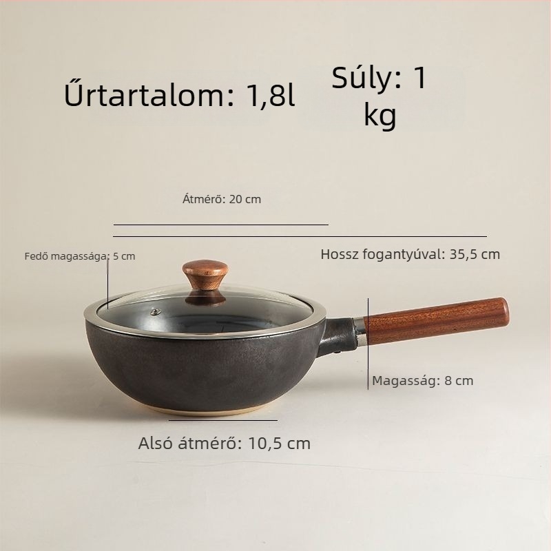 Fogantyúval ellátott kerámia főzőedény bevonat nélküli, tapadásmentes és hőálló
