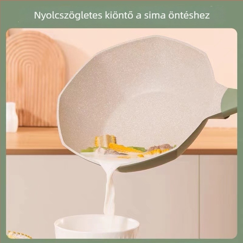 Maifan kővel készült nyolcszögletű wok, tapadásmentes, indukciós főzőlaphoz, nagy kapacitás
