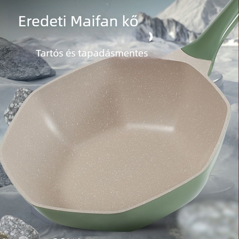 Maifan kővel készült nyolcszögletű wok, tapadásmentes, indukciós főzőlaphoz, nagy kapacitás