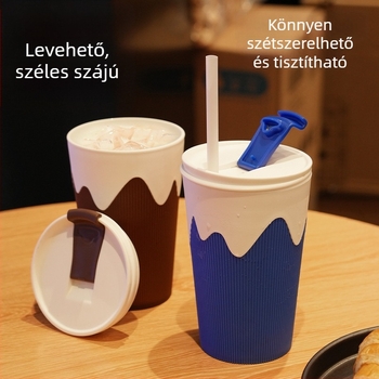 Fedéllel ellátott kávés pohár közvetlen iváshoz, páros szívószállal, autóba illeszkedő hordozható ivó pohár, levehető hideg ital pohár, ajándék