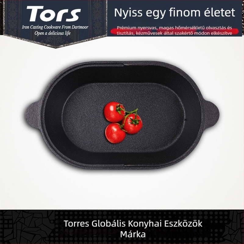 Ovalis öntöttvas serpenyő sík fedővel, kettős használat – sütéshez és pároláshoz, kültéri grillhez