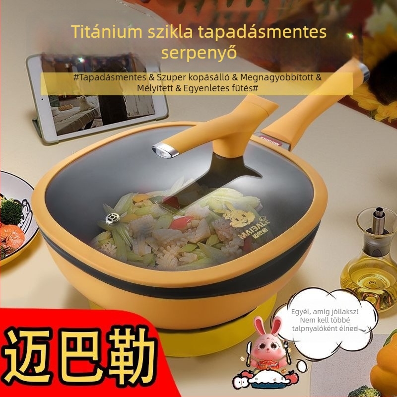 Wok gőzölővel, felhő-sárga színben