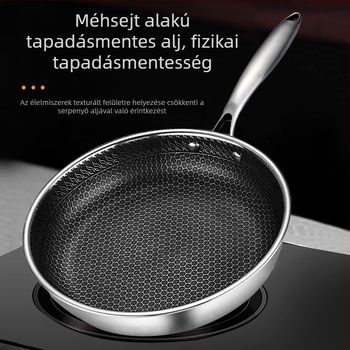 304 rozsdamentes acélból készült serpenyő, háromrétegű konstrukció és vastag alj, tapadásgátló bevonat méhsejt mintával, tojás és steak készítéséhez