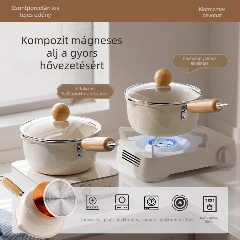 Csontporcelánból készült tejesfazék kerámiabevonattal, tapadásmentes, kis méretű tejhez és instant tésztákhoz