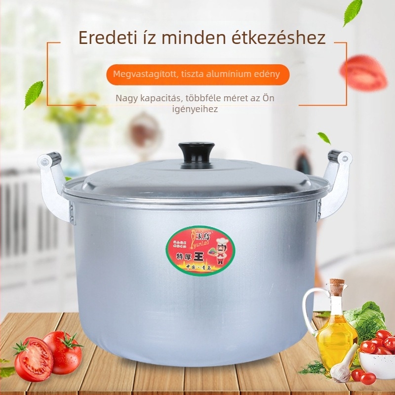 Nagy kapacitású öreg-stílusú alumínium levesfazék bevonat nélküli, két füllel, otthoni és szállodai használatra