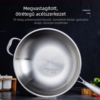 304 rozsdamentes acél serpenyő, sík aljzattal, háromrétegű alj, üvegfedő, tapadásmentes, méretek 32–34/36 cm