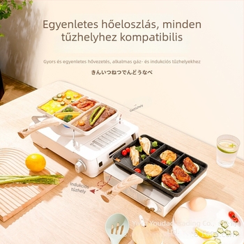 Reggeliző serpenyő osztott alappal, négy az egyben, Maifan-kő bevonattal, tojásokhoz és steakhez, nem tapad.