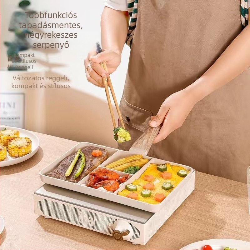 Reggeliző serpenyő osztott alappal, négy az egyben, Maifan-kő bevonattal, tojásokhoz és steakhez, nem tapad.