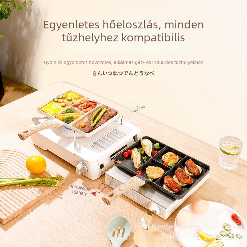 Reggeliző serpenyő osztott alappal, négy az egyben, Maifan-kő bevonattal, tojásokhoz és steakhez, nem tapad.