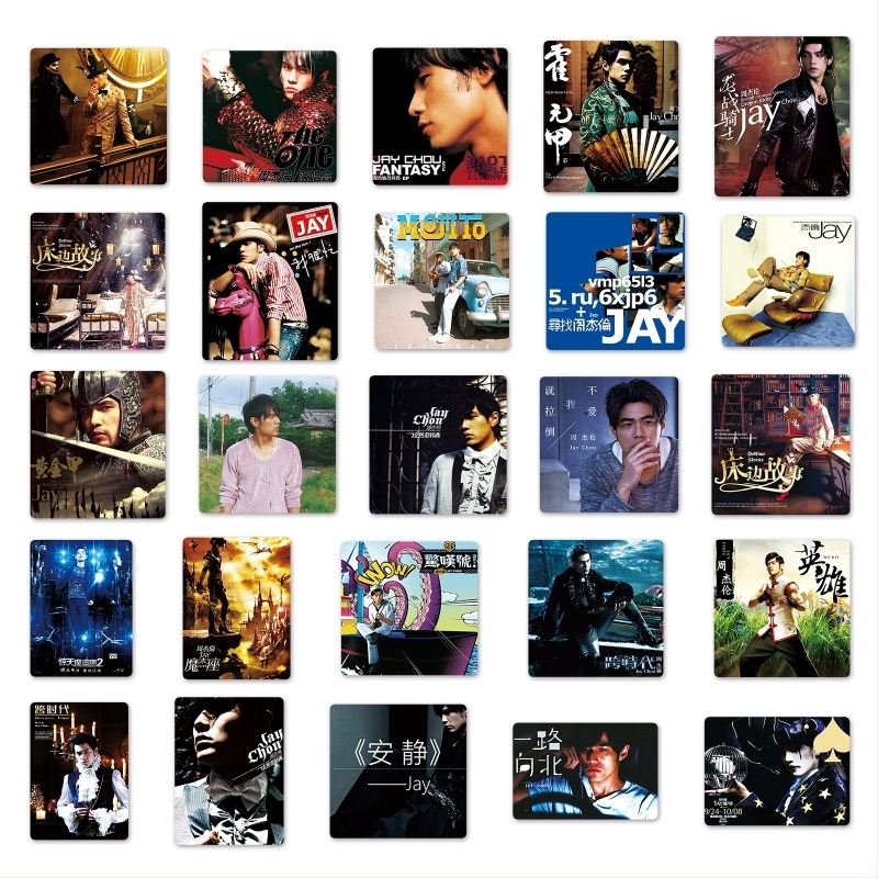 50 Jay Chou rajzfilmszerű matricák poggyászhoz, vízálló graffiti matricák rollerhez, laptophoz, tabletához és kulacshoz.