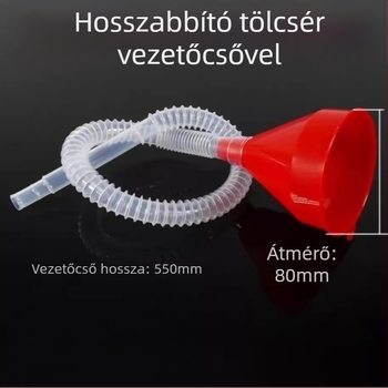 Műanyag hosszúcsövű töltőcső motorkerékpárok és autók számára, hosszított tölcsérrel, érintésmentes feltöltés
