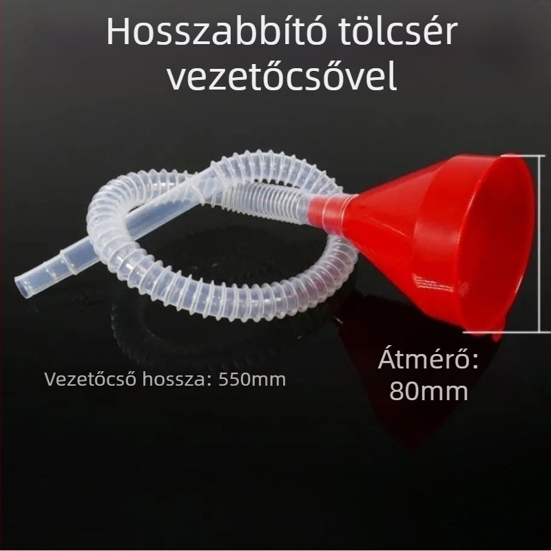 Műanyag hosszúcsövű töltőcső motorkerékpárok és autók számára, hosszított tölcsérrel, érintésmentes feltöltés