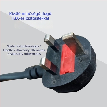 Brit stílusú hárompin csatlakozó kábel, 13A, tiszta réz termosztát vezetővel elektromos főzőedényhez/grillhez, lapos dugasz