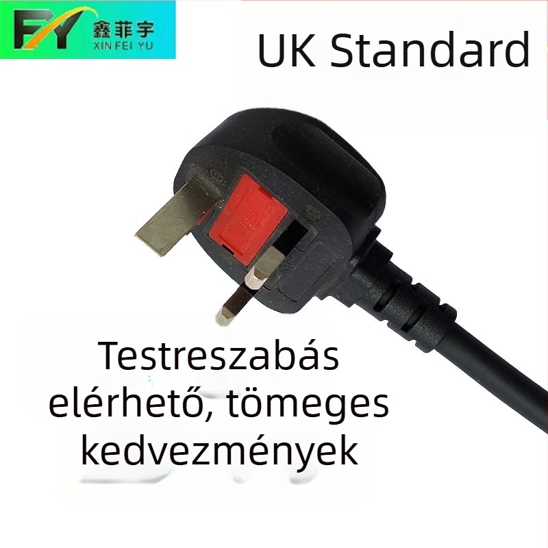 Brit stílusú hárompin csatlakozó kábel, 13A, tiszta réz termosztát vezetővel elektromos főzőedényhez/grillhez, lapos dugasz