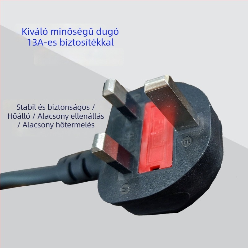 Brit stílusú hárompin csatlakozó kábel, 13A, tiszta réz termosztát vezetővel elektromos főzőedényhez/grillhez, lapos dugasz