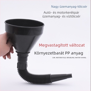 Autó- és motorkerékpár üzemanyag tölcsére szűrővel, injekciós öntésű, 145 mm, fekete