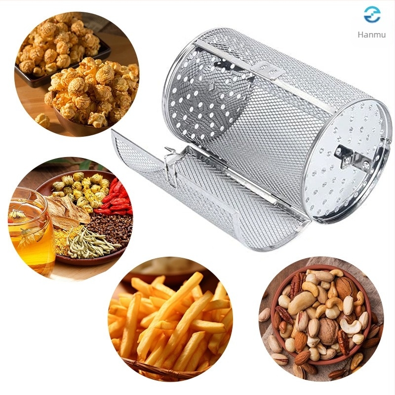 Rozsdamentes acélból készült forgó barbecue ketrec, cilindrikus grill-kiegészítő