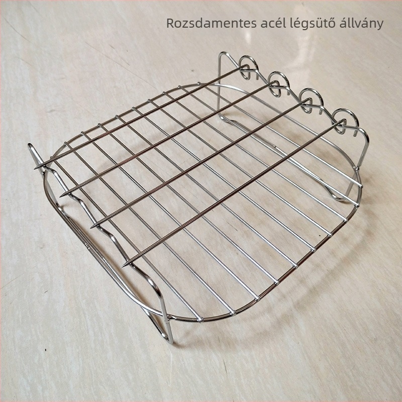 Rozsdamentes acél grillsín légsütőhöz nyársakkal, kétszintes koreai stílusban