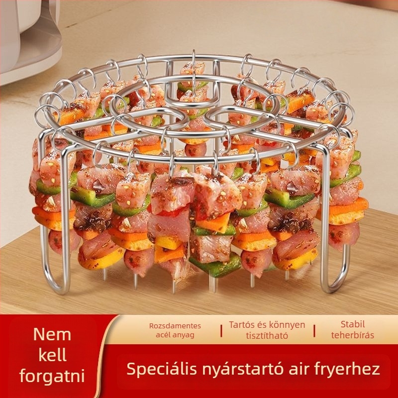 U-alakú rozsdamentes acél nyársállvány, függőleges barbecue grillhez, forgatás nélkül