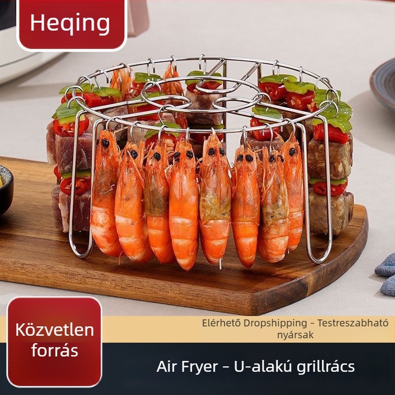 U-alakú rozsdamentes acél nyársállvány, függőleges barbecue grillhez, forgatás nélkül