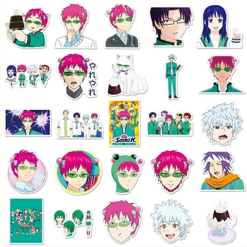 The Disastrous Life of Saiki K. matricák – 50 darab vízálló dekoratív matricák vízpalackokra, poggyászra, laptopokra és naplókhoz