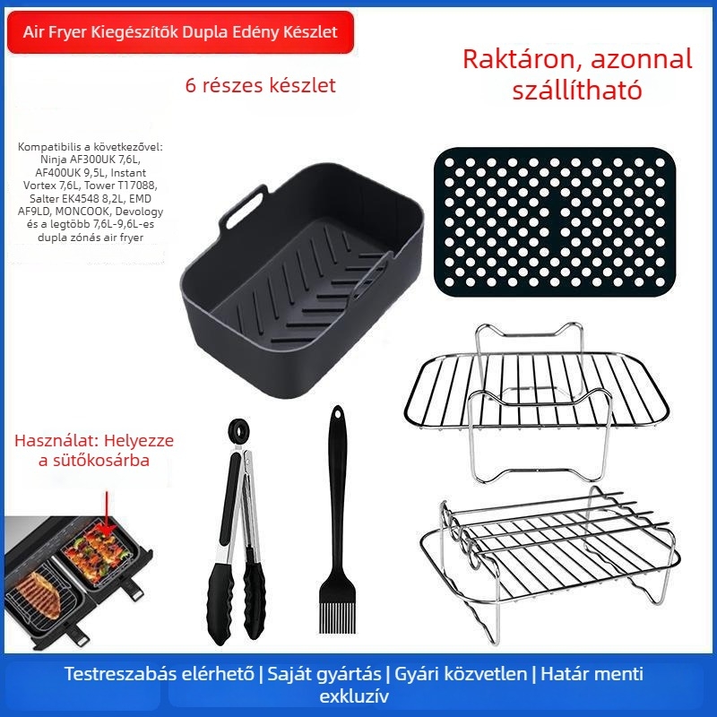 Fritőz- és sütő kiegészítők, 6 olajpapír tálka, téglalap alakú grillsugár kétkosaras készülékekhez