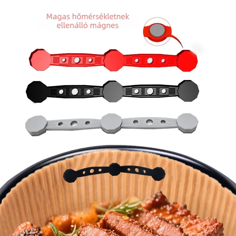  Univerzális mágneses szilikon csat a légsütő papírtakaróihoz, magas hőmérséklet-állóságú, élelmiszer-minőségű szilikon