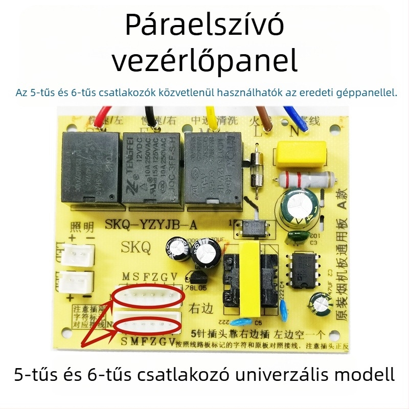 Konyhai páraelszívóhoz egyetemes vezérlő- és tápegység PCB, javító modul a vezérlőegységhez, kompatibilis 5‑pin és 6‑pin csatlakozókkal