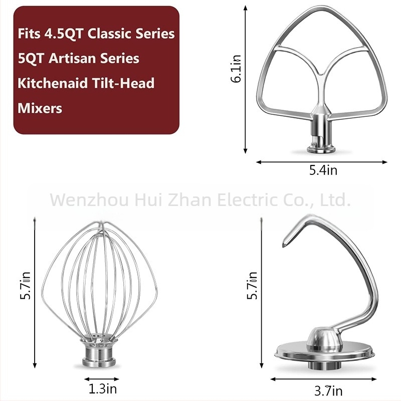 K45WW rozsdamentes acél háromrészes felverő készlet KitchenAid mixerhez, 4,5 Qt, kompatibilis K45DH