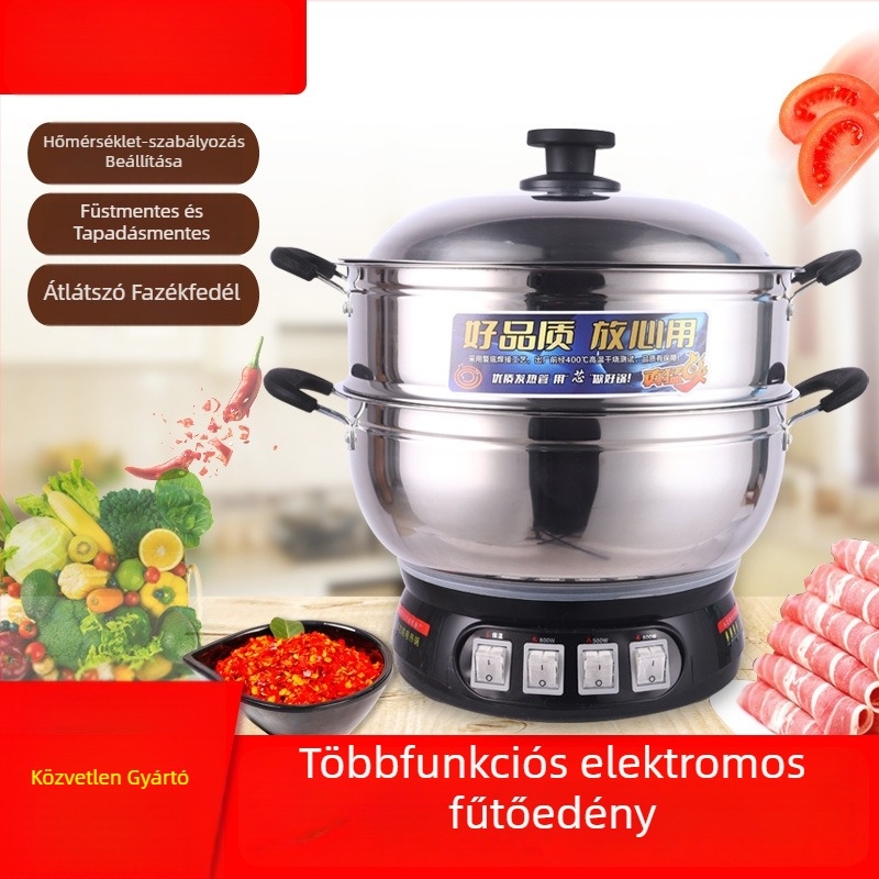Többcélú elektromos forrófazék, 2100 W, rozsdamentes acél