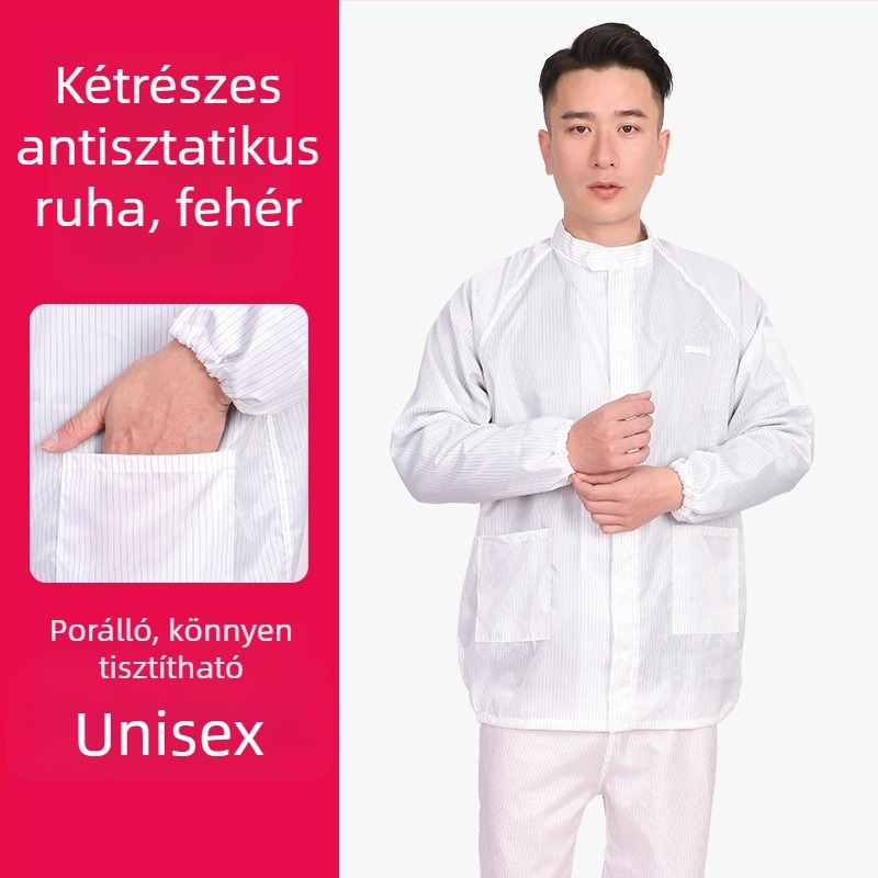 Kapucnis antistatikus védő overál gyárak és gyógyszeripari környezetekhez