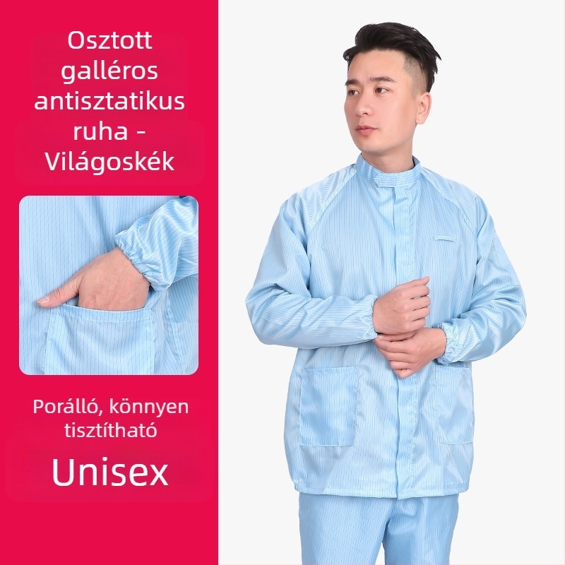 Kapucnis antistatikus védő overál gyárak és gyógyszeripari környezetekhez