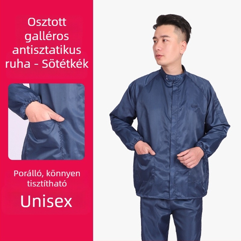 Kapucnis antistatikus védő overál gyárak és gyógyszeripari környezetekhez