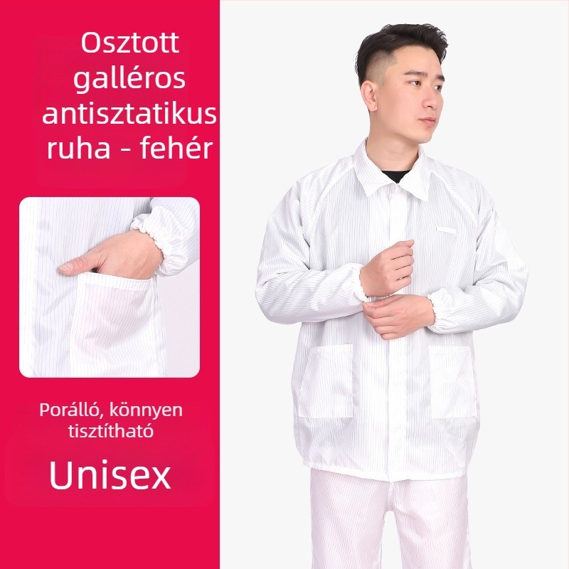 Kapucnis antistatikus védő overál gyárak és gyógyszeripari környezetekhez