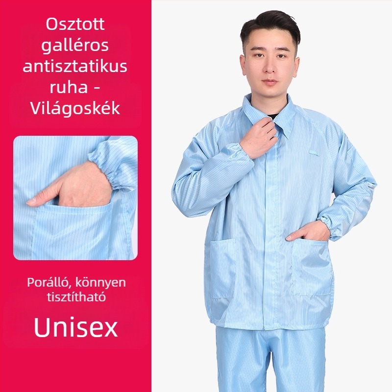 Kapucnis antistatikus védő overál gyárak és gyógyszeripari környezetekhez