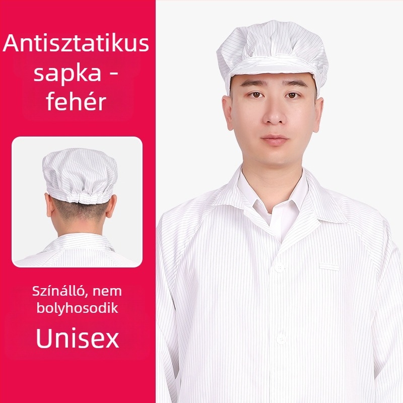 Kapucnis antistatikus védő overál gyárak és gyógyszeripari környezetekhez