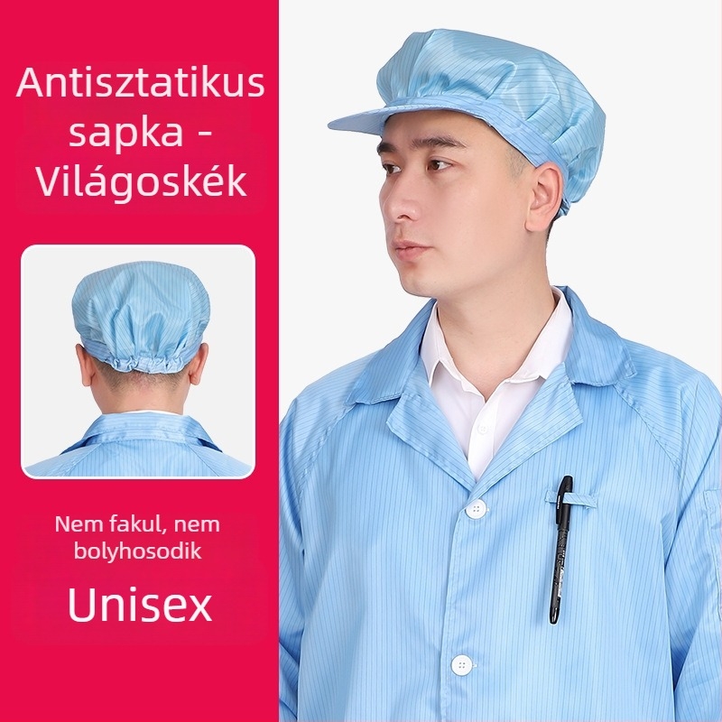 Kapucnis antistatikus védő overál gyárak és gyógyszeripari környezetekhez