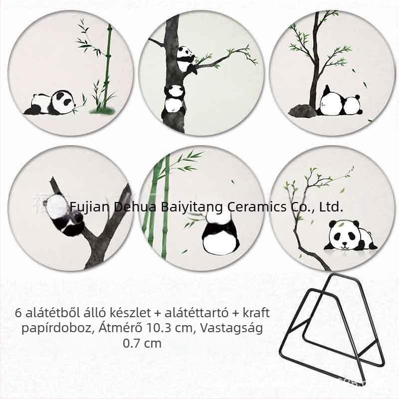Körkörös kerámia poháralátétek panda virág mintával, csúszásmentes, hőszigetelő, logó testreszabható, utazási szuvenír