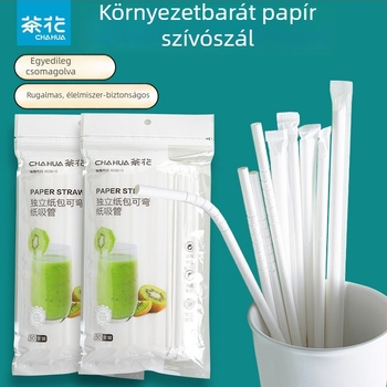 Camellia egyszer használatos papírszívó, egyedi csomagolás, hajlékony, lebomló papírból készült íves szívószál italokhoz és tejes teához