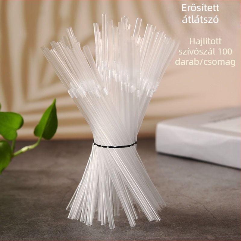 Egyszer használatos átlátszó hajlított szívószál, PP műanyag, 5 mm átmérő, 205 mm hosszú, 100 db